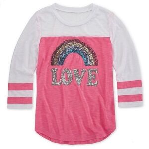Miss Chievous Big Girls 3/4 Raglan Sleeve L Sequin Rainbow LOVE NWT